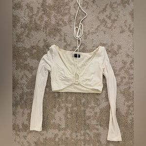 White Fox Long Sleeve Crop Top with Halter Strings